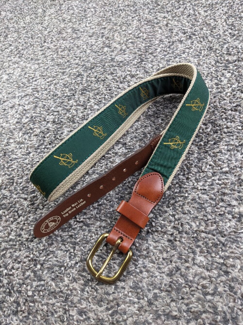 Gulph Mills Golf Club Belt Leather Man Ltd Nylon Hand Made Sz 38 USA Made